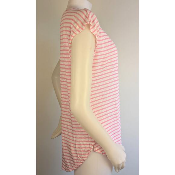 Christian Siriano Linen Top Medium Pink White Striped High Low Cap Sleeve NEW - Picture 3 of 9